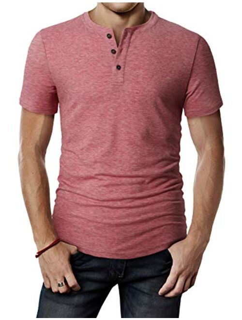 H2H Mens Casual Premium Slim Fit Henley T-Shirts Short Sleeve Lightweight