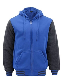 vkwear Men's Athletic Soft Sherpa Lined Fleece Zip Up Hoodie Sweater Jacket