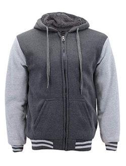 vkwear Men's Athletic Soft Sherpa Lined Fleece Zip Up Hoodie Sweater Jacket