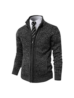 Pioneer Camp Men's Cardigan Sweaters Full Zip Up Stand Collar Slim Fit Casual Knitted Sweater with 2 Front Pockets