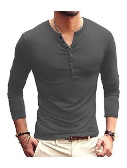 YTD Mens Casual Slim Fit Basic Henley Short/Long Sleeve Fashion T-Shirt