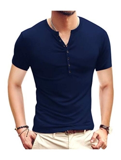 YTD Mens Casual Slim Fit Basic Henley Short/Long Sleeve Fashion T-Shirt