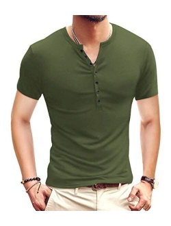 YTD Mens Casual Slim Fit Basic Henley Short/Long Sleeve Fashion T-Shirt