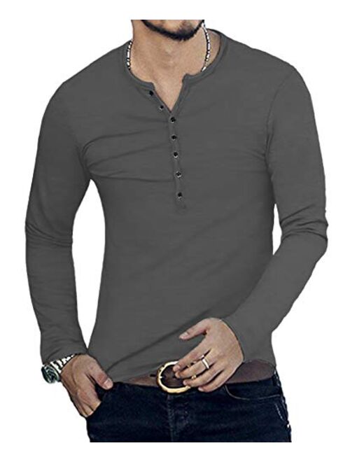 YTD Mens Casual Slim Fit Basic Henley Short/Long Sleeve Fashion T-Shirt