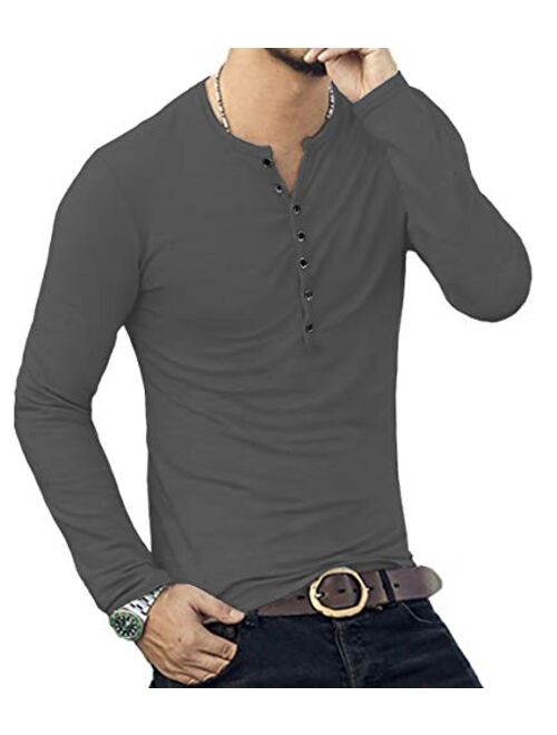 YTD Mens Casual Slim Fit Basic Henley Short/Long Sleeve Fashion T-Shirt