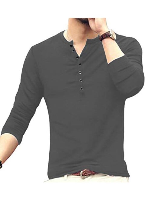 YTD Mens Casual Slim Fit Basic Henley Short/Long Sleeve Fashion T-Shirt