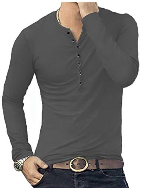 YTD Mens Casual Slim Fit Basic Henley Short/Long Sleeve Fashion T-Shirt