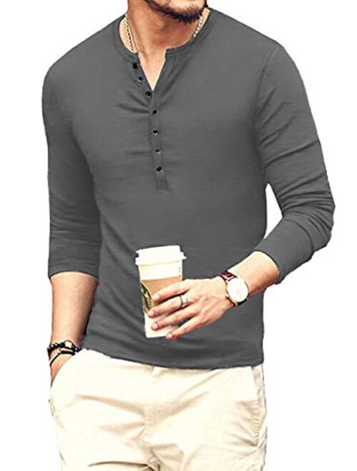 YTD Mens Casual Slim Fit Basic Henley Short/Long Sleeve Fashion T-Shirt