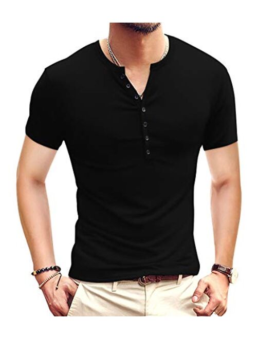 YTD Mens Casual Slim Fit Basic Henley Short/Long Sleeve Fashion T-Shirt