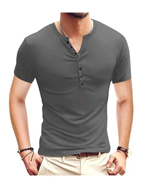 YTD Mens Casual Slim Fit Basic Henley Short/Long Sleeve Fashion T-Shirt