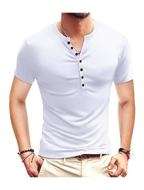 YTD Mens Casual Slim Fit Basic Henley Short/Long Sleeve Fashion T-Shirt