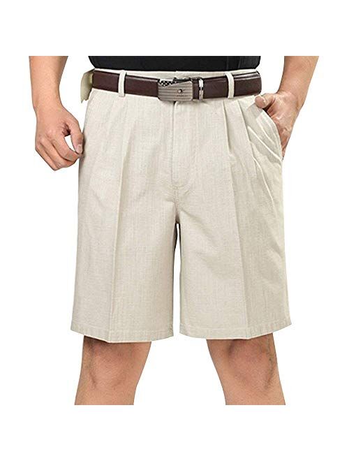 Men's Classic Fit Pleat Front Wrinkle Free Shorts Solid Casual Fashion Short