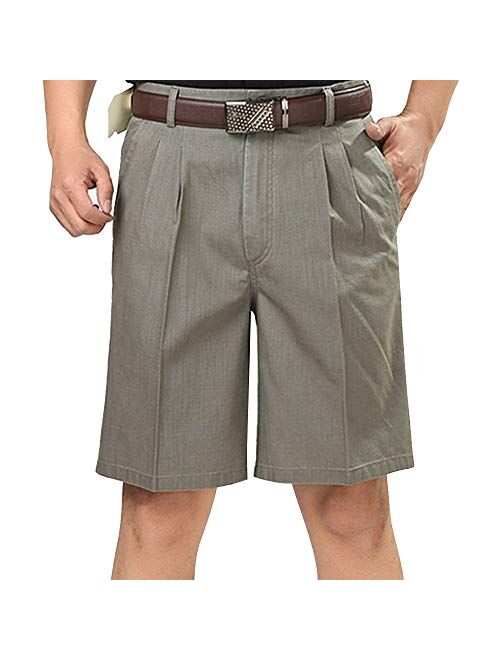 Men's Classic Fit Pleat Front Wrinkle Free Shorts Solid Casual Fashion Short