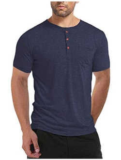 BABEIYXM Men's Henley Shirts Buttons Short Sleeve Casual Tops with Pocket Slim Fit T-Shirts