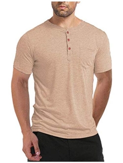 BABEIYXM Men's Henley Shirts Buttons Short Sleeve Casual Tops with Pocket Slim Fit T-Shirts