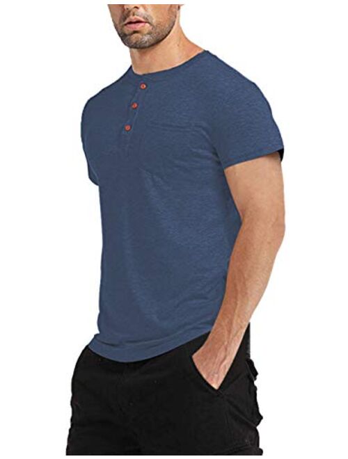 BABEIYXM Men's Henley Shirts Buttons Short Sleeve Casual Tops with Pocket Slim Fit T-Shirts