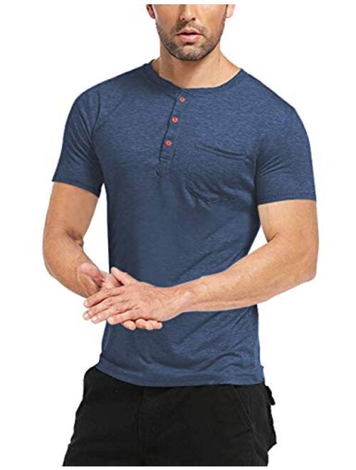 BABEIYXM Men's Henley Shirts Buttons Short Sleeve Casual Tops with Pocket Slim Fit T-Shirts