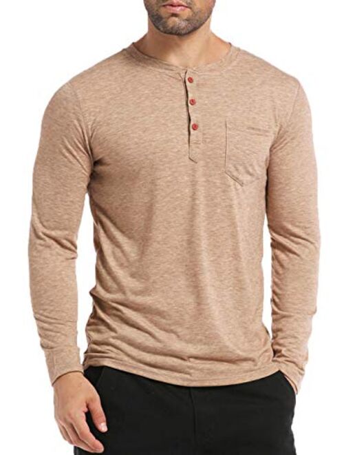 BABEIYXM Men's Henley Shirts Buttons Short Sleeve Casual Tops with Pocket Slim Fit T-Shirts