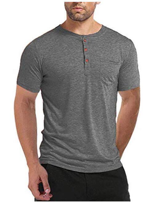 BABEIYXM Men's Henley Shirts Buttons Short Sleeve Casual Tops with Pocket Slim Fit T-Shirts