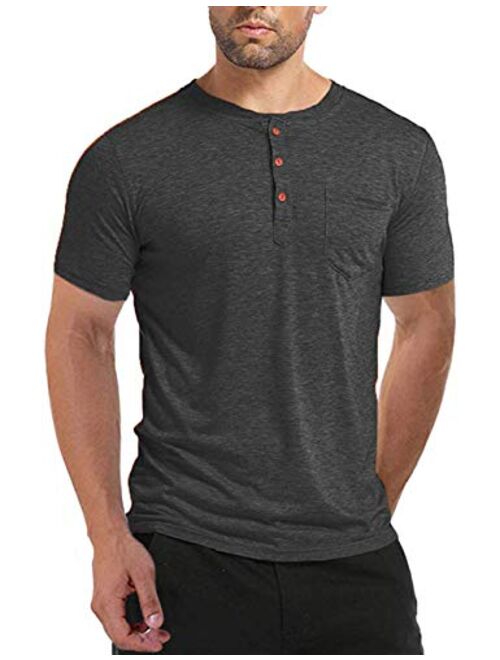 BABEIYXM Men's Henley Shirts Buttons Short Sleeve Casual Tops with Pocket Slim Fit T-Shirts