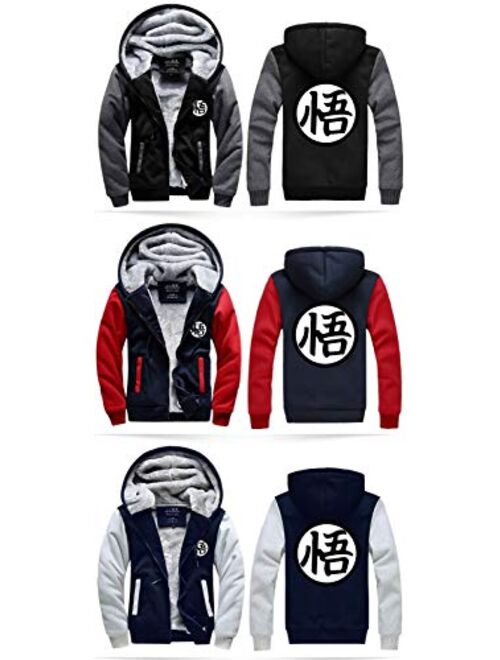 Dragon Ball Z Goku Fleece Thick Hoodies Mens Super Saiyan Cosplay Zip Up Jacket, Free Beanie