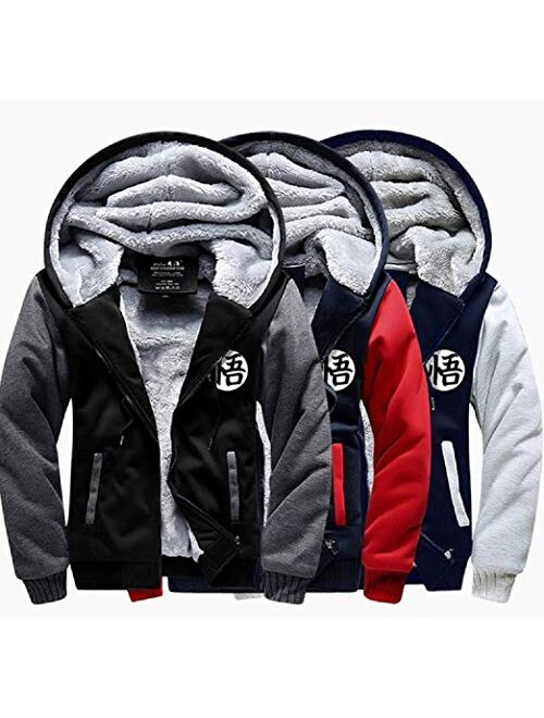 Dragon Ball Z Goku Fleece Thick Hoodies Mens Super Saiyan Cosplay Zip Up Jacket, Free Beanie