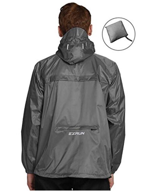 EZRUN Men's Waterproof Hooded Rain Jacket Windbreaker Lightweight Packable Raincoat