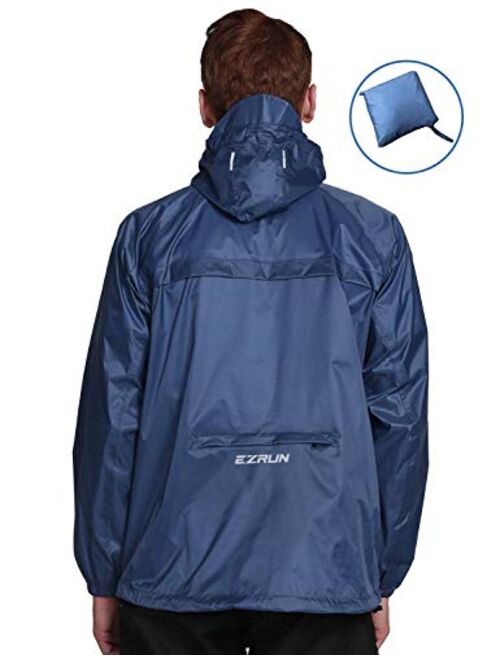 EZRUN Men's Waterproof Hooded Rain Jacket Windbreaker Lightweight Packable Raincoat