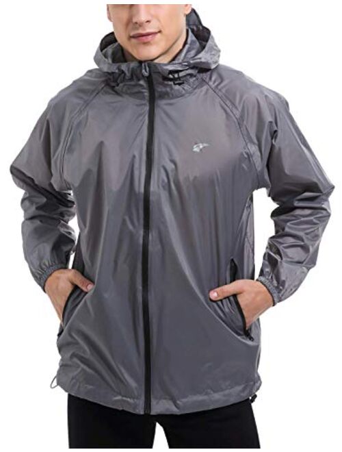 EZRUN Men's Waterproof Hooded Rain Jacket Windbreaker Lightweight Packable Raincoat