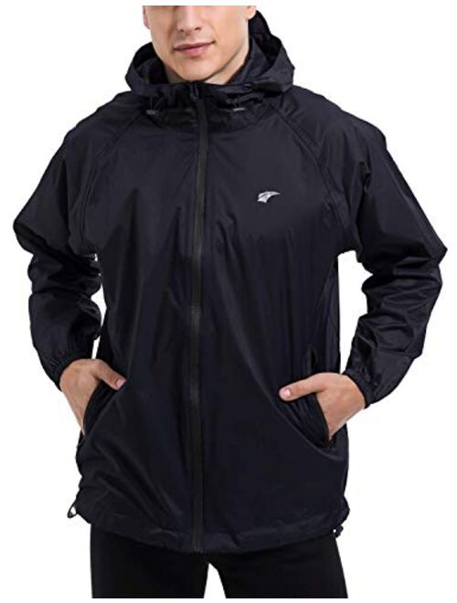 EZRUN Men's Waterproof Hooded Rain Jacket Windbreaker Lightweight Packable Raincoat