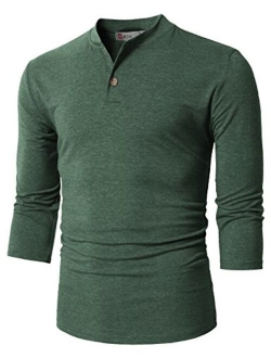 H2H Mens Casual Premium Slim Fit Henley Shirts Lightweight Thin Fabric