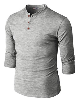 H2H Mens Casual Premium Slim Fit Henley Shirts Lightweight Thin Fabric