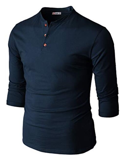 H2H Mens Casual Premium Slim Fit Henley Shirts Lightweight Thin Fabric