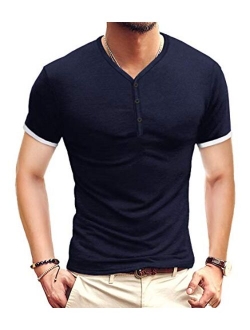 KUYIGO Mens Short Sleeve Henleys T-Shirts Buttons Placket Plain Summer Cotton Shirts