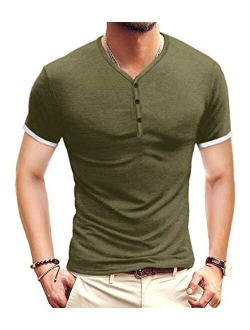 KUYIGO Mens Short Sleeve Henleys T-Shirts Buttons Placket Plain Summer Cotton Shirts