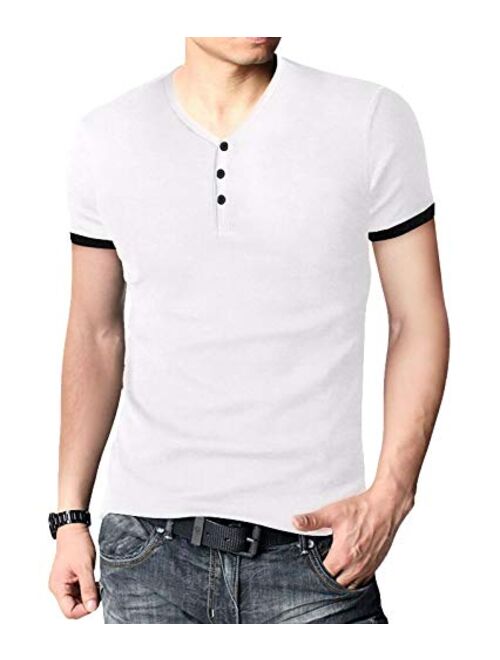 KUYIGO Mens Short Sleeve Henleys T-Shirts Buttons Placket Plain Summer Cotton Shirts