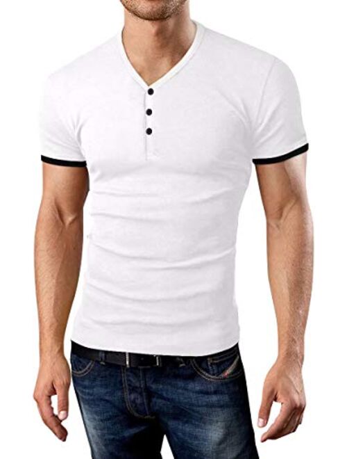 KUYIGO Mens Short Sleeve Henleys T-Shirts Buttons Placket Plain Summer Cotton Shirts