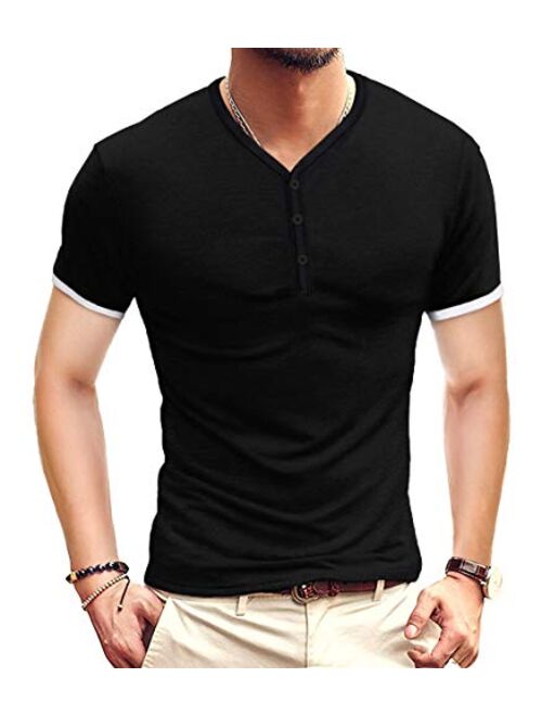 KUYIGO Mens Short Sleeve Henleys T-Shirts Buttons Placket Plain Summer Cotton Shirts