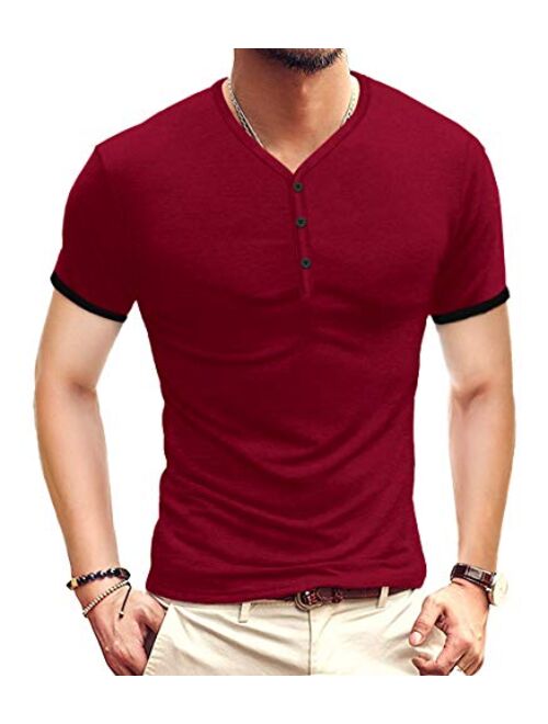 KUYIGO Mens Short Sleeve Henleys T-Shirts Buttons Placket Plain Summer Cotton Shirts