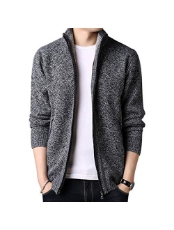 Yeokou Men's Casual Slim Fit Full Zip Thick Knit Cardigan Sweaters with Pockets