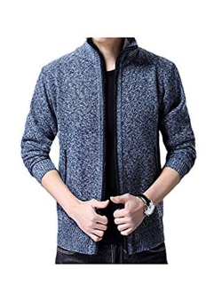 Yeokou Men's Casual Slim Fit Full Zip Thick Knit Cardigan Sweaters with Pockets