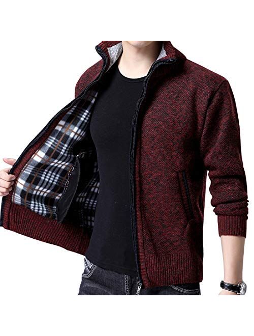 Yeokou Men's Casual Slim Fit Full Zip Thick Knit Cardigan Sweaters with Pockets