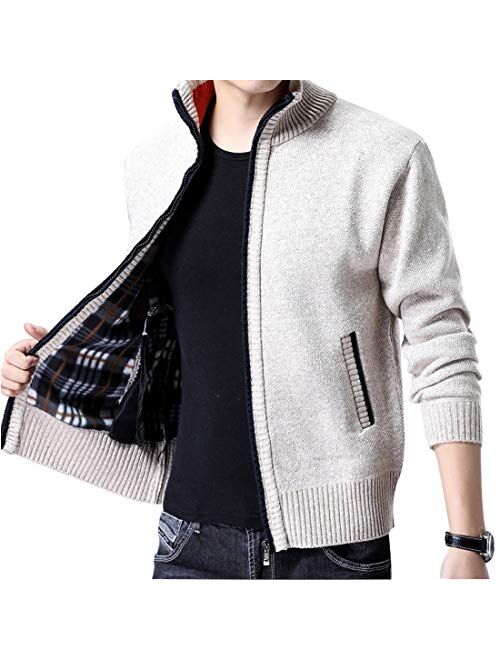 Yeokou Men's Casual Slim Fit Full Zip Thick Knit Cardigan Sweaters with Pockets