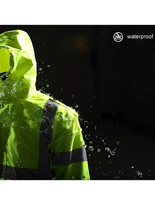 UNINOVA Bomber Safety Jacket - Reflective Safety Rain Coat for Men With Waterproof Hat