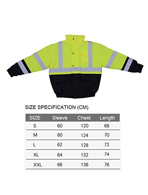 UNINOVA Bomber Safety Jacket - Reflective Safety Rain Coat for Men With Waterproof Hat