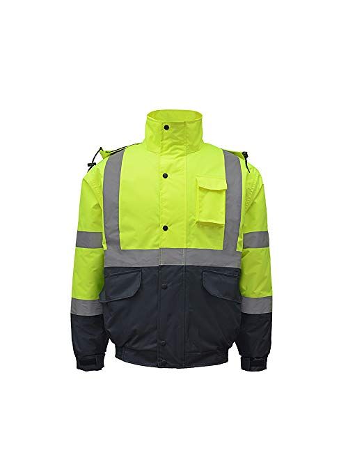 UNINOVA Bomber Safety Jacket - Reflective Safety Rain Coat for Men With Waterproof Hat