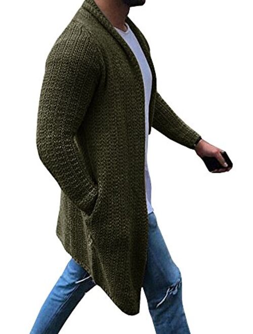 Mens Cardigan Sweaters Long Sleeve Knit Open Front Cardigans with Pocket