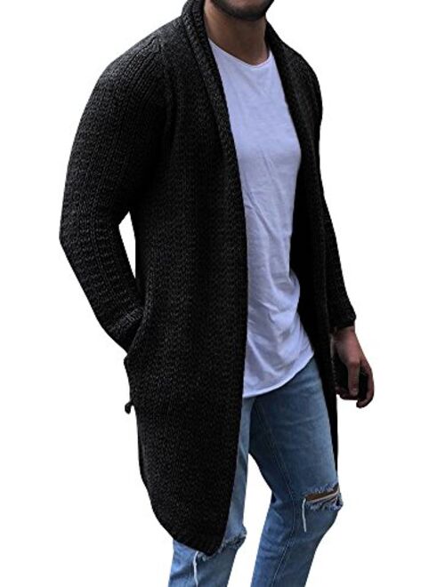 Mens Cardigan Sweaters Long Sleeve Knit Open Front Cardigans with Pocket