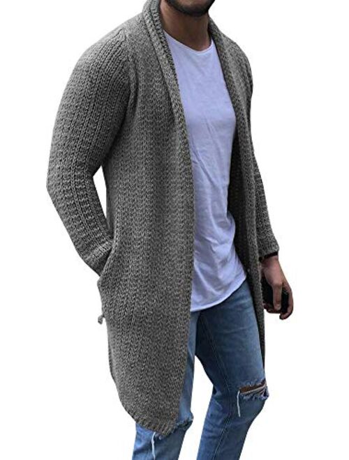 Mens Cardigan Sweaters Long Sleeve Knit Open Front Cardigans with Pocket