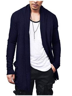 JINIDU Men's Ruffle Shawl Collar Cardigan Lightweight Cotton Blend Long Length Drape Cape